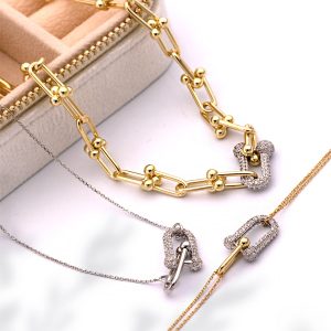 گردنبند زنجیر تیفانی نگینی سفید